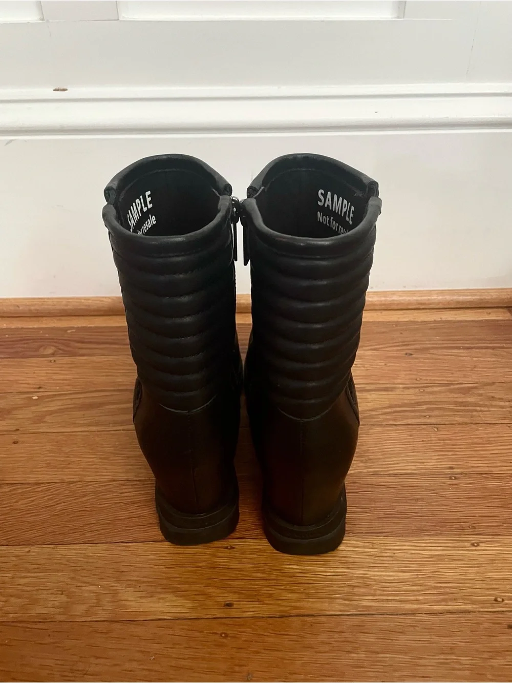 Sorel Sample Motorcycle Wedge Boots Waterproof Women’s 7 Black Leather Side Zip